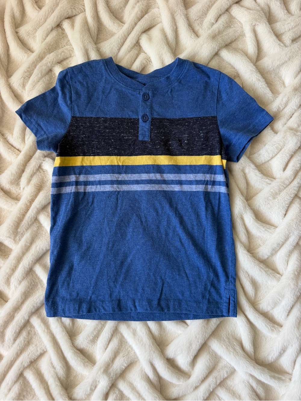 okie dokie Blue Short Sleeve Henley Tee with Yellow Stripe
